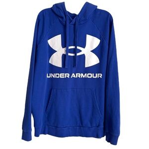 Under Armour Mens Size XL Solid Blue Long Sleeve Pullover Hoodie Cotton-Poly